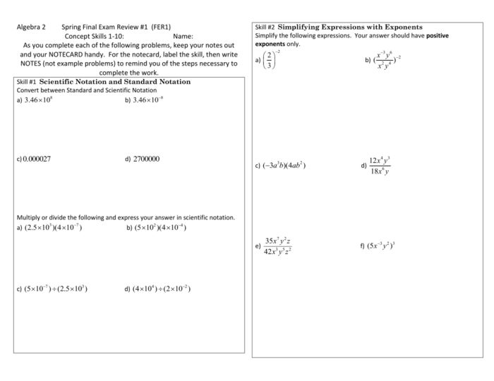 Algebra 1 spring final exam review answers