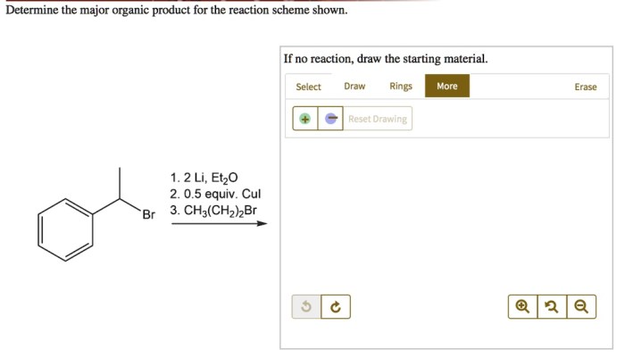 Determine the major organic product for the reaction scheme shown