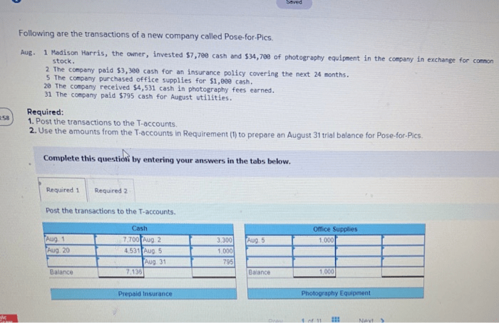 Following are the transactions of a new company called pose-for-pics.