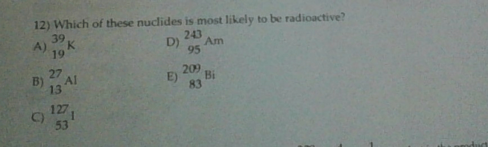 Which of these nuclides is most likely to be radioactive